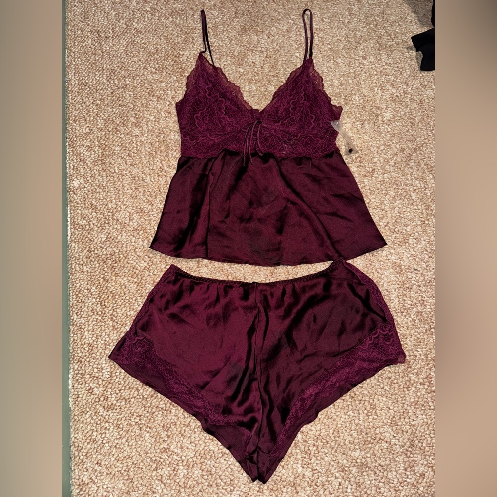 NWT Victoria's Secret Deep Red Lace Pajama Set